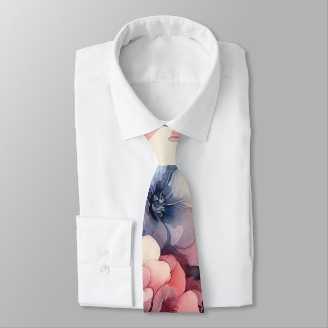 Cravate Pétales abstraits bleus roses  (Attaché)