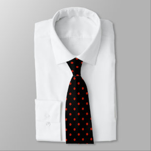 Cravate Petit motif à pois rouge sur noir