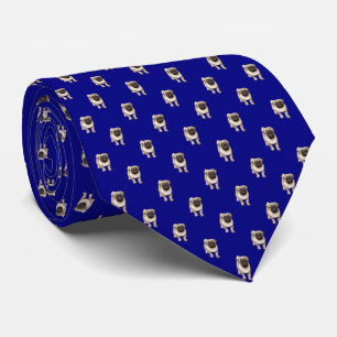 Cravate Petit motif de chiot de carlin sur le bleu marine