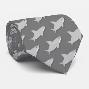 Cravate Petit Motif de dessin de requin gris
