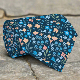 Cravate Petit motif floral sauvage bleu marine pour mariag