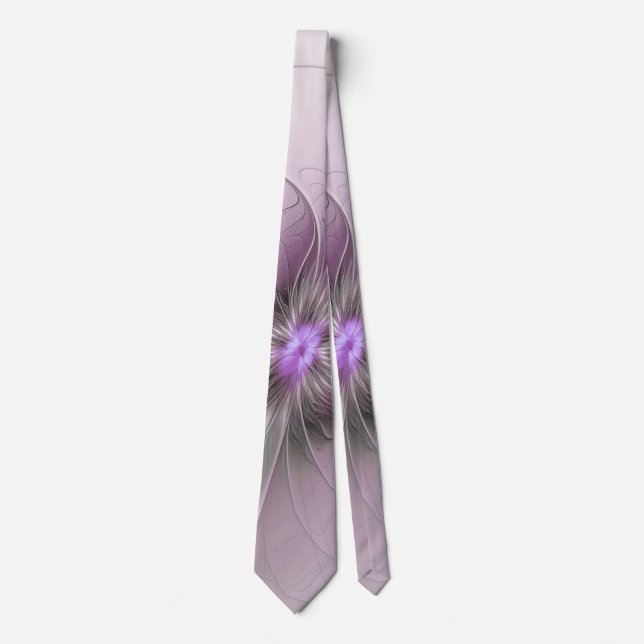 Cravate Petite Beauté Moderne Mauve Grey Fractal Art Flowe (Devant)