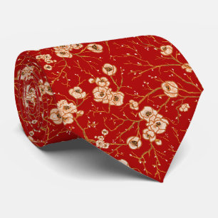 Cravate Petites fleurs sur motif rouge
