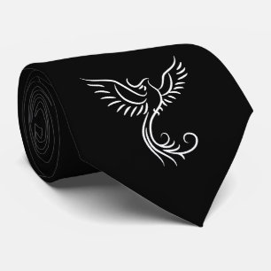Cravate Phoenix noir blanc Mystical Bird Rise