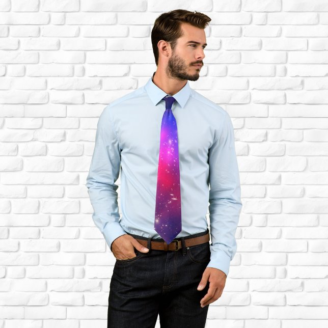 Cravate Photo céleste rose chaud et bleu marine (Hot Pink and Navy Blue Celestial Photo Tie)