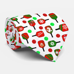 Cravate Pickleball de Noël Rouge Green Paddles Balls X Mas
