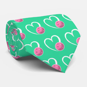 Cravate Pickleball Heart Valentine Love Rose Turquoise