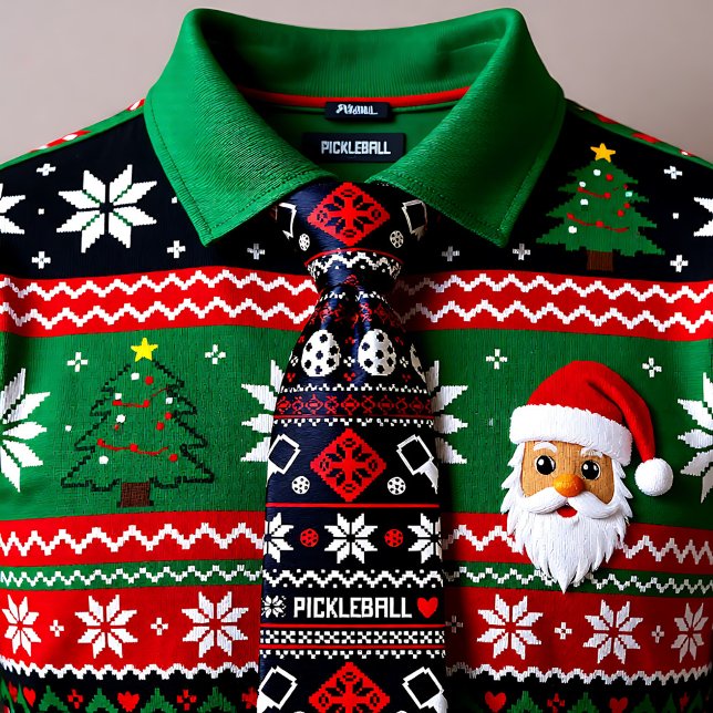Cravate 😄 Pickleball 🎄 laide style Sweat de Noël (😄 Pickleball🎄 Ugly Christmas Sweater style Neck Tie)