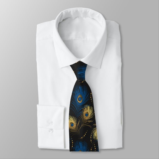 Cravate Pièce Peacock Or Black Blue Mens Necktie (Attaché)