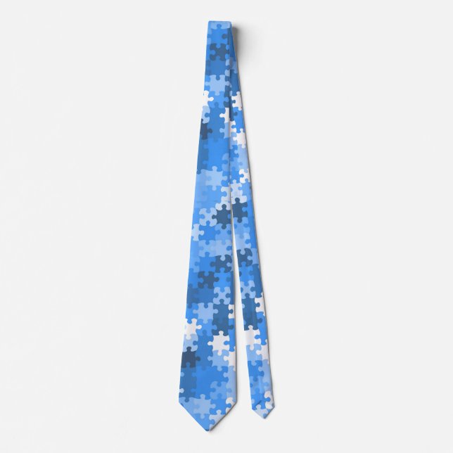 Cravate Pièces de puzzle bleu et blanc (Devant)