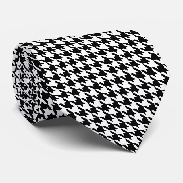 Cravate Pied de poule blanc noir Petit Houndstooth (Roulé)