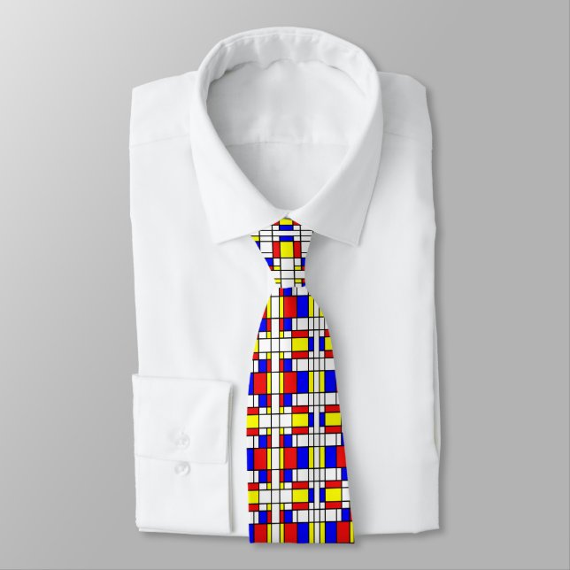 Cravate Piet Mondrian Art Style Moderne Couleurs vives (Attaché)