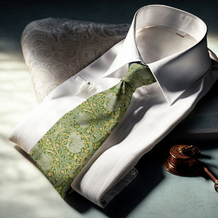 Cravate Pimpernel William Morris Motif d'or vert
