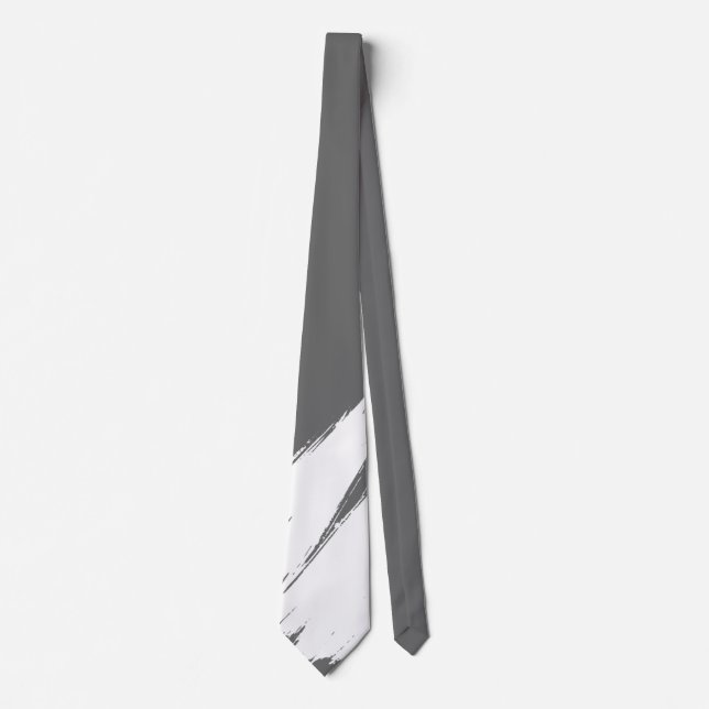 Cravate Pinceau blanc fond gris foncé moderne (Devant)