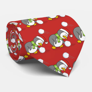 Cravate Pingouin de Noël avec boule de neige