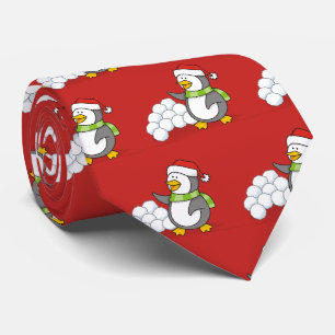 Cravate Pingouin de Noël avec boules de neige agitant