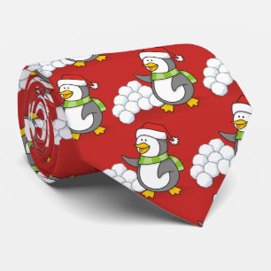 Cravate Pingouin de Noël avec boules de neige agitant