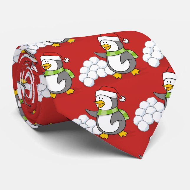 Cravate Pingouin de Noël avec boules de neige agitant (Roulé)
