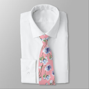 Cravate Pink Blue Floral wedding Neck Tie