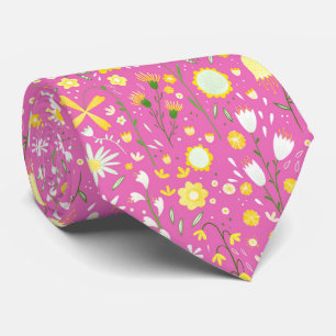 Cravate Pink Botanical Wildflower Floral Neck Tie