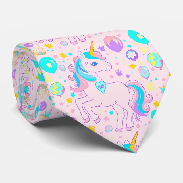 Cravate Pink Cute Rainbow unicorne anniversaire filles enf (Roulé)