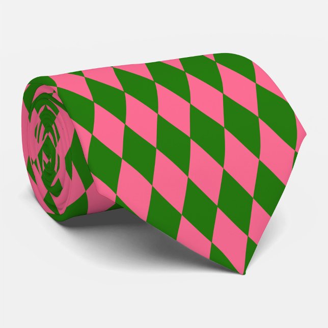 Cravate Pink Green Harlequin Checkered Design  (Créateur téléchargé)