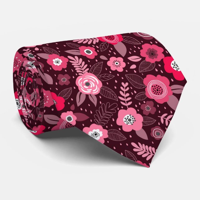 Cravate Pink magenta elegant ditsy floral pattern (Roulé)