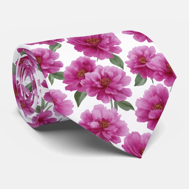 Cravate Pink Peony Floral Pattern (Roulé)