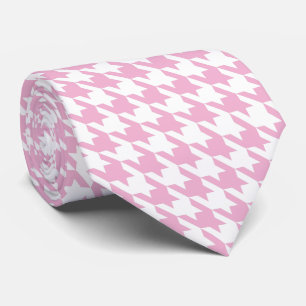 Cravate Pink Pied de Poule Houndstooth blanc