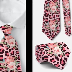 Cravate Pink Roses and Leopard Print Punk Rock Neck Tie
