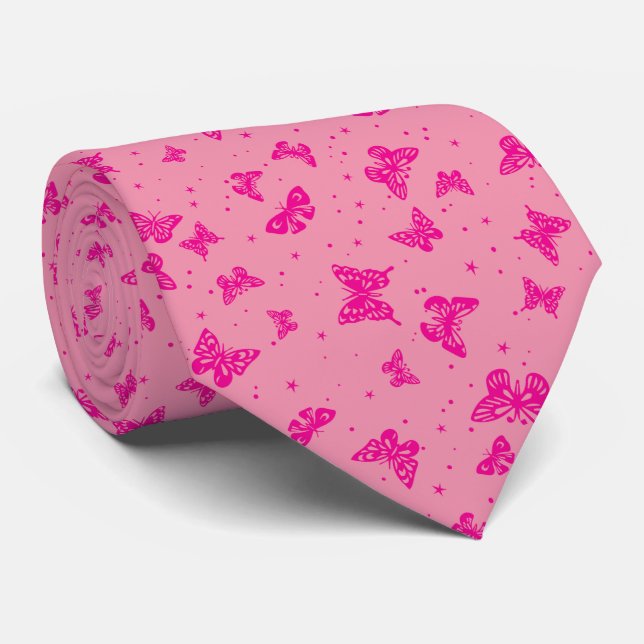 Cravate Pink vintage butterfly motif pattern (Roulé)