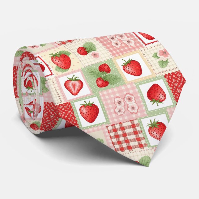 Cravate Pique-nique Patchwork Fraise (3) (Roulé)