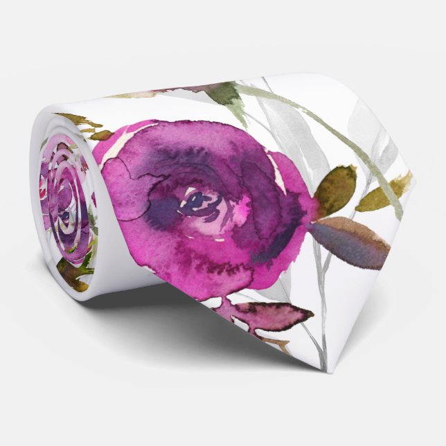 Cravate Pivoine Violette Pivoine Grise Mariage Jardin (Roulé)