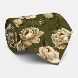 Cravate Pivoines Imprimé Fête des Pères Mariage Vintage 