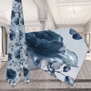 Cravate Pivoines Navy Fleurs Poussiéreuses Bleu Verdure Gr