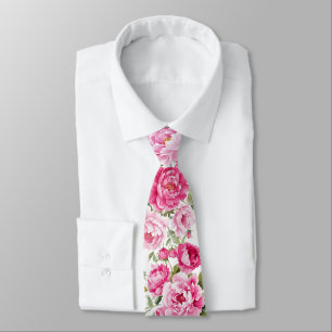 Cravate Pivoines Rose Chaud