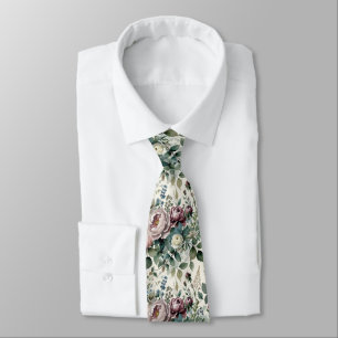 Cravate Pivoines, Roses & Myosotis Vintage Sans Couture