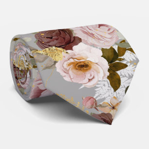 Cravate PixDezine H2 Burgundy Blush Roses Fond DIY N