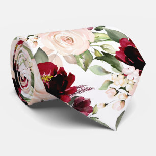 Cravate PixDezine H2 Fleurs Burgundy Blush Roses Cou Ti