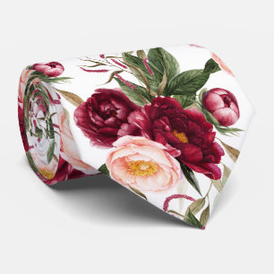 Cravate PixDezine H2 Fleurs Pivoines Bourdon Rouge Blush