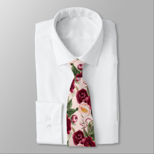 Cravate PixDezine H2 Fleurs Pivoines Bourgeon de Bourgogne