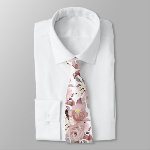 Cravate PixDezine H2 Fleurs Rose Poussiéreux Roses