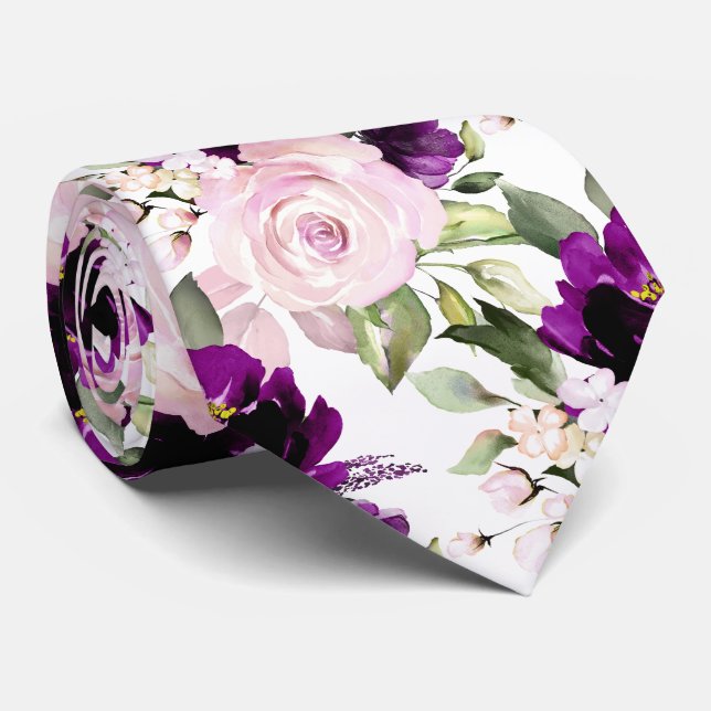Cravate PixDezine H2 Fleurs Roses Magenta Blush (Roulé)