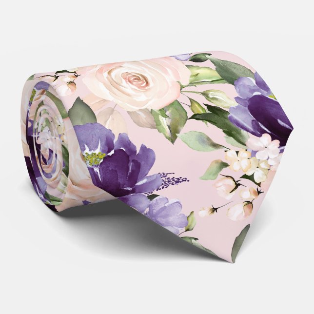 Cravate PixDezine H2 Fleurs Roses Violettes Violettes Rose (Roulé)