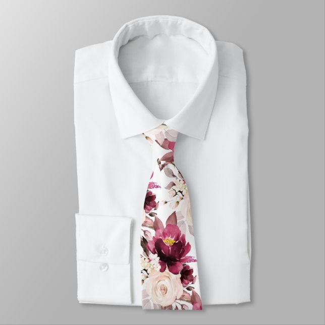 Cravate PixDezine H2 Fleurs Teintes Roses Roses (Attaché)