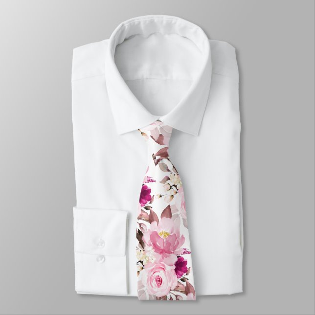 Cravate PixDezine H2 Fleurs Teintes Roses Roses (Attaché)