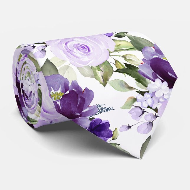 Cravate PixDezine H2 Fleurs Violet Lilac Violet Roses (Roulé)