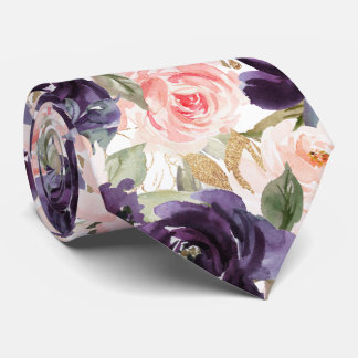 Cravate PixDezineH2 Fleurs Aubergine Roses Violettes Blush