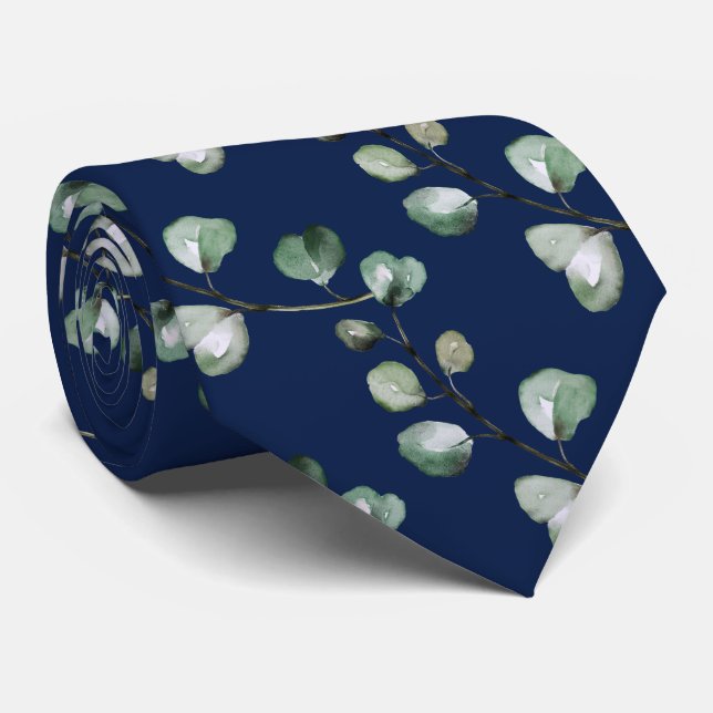 Cravate PixDezines Aquarelle Eucalyptus vert luxuriant (Roulé)