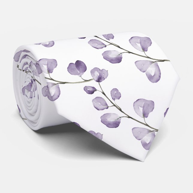 Cravate PixDezines Aquarelle Lavande Violet Eucalyptus (Roulé)